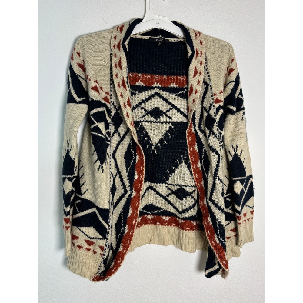 Papaya Southwestern Geometric Open Front Cardigan‎ Sweater Navy Cream Rust Small